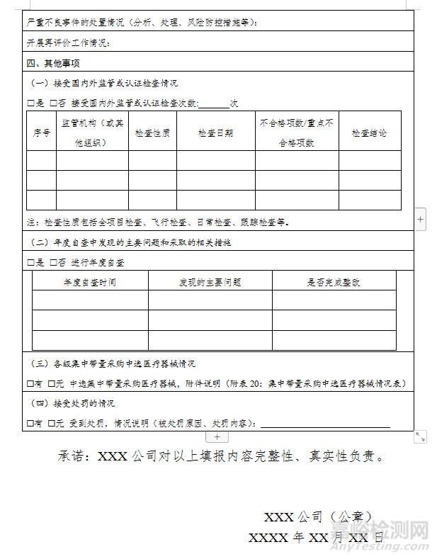 醫(yī)療器械自查報告（模版）及編寫指南（附表）